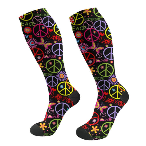 ACDRUING Hippie Peace Symbol Unisex Compression Socks 15-20mmhg Over The Calf Socks Men & Women Socks For Running Nurses Flight Travel