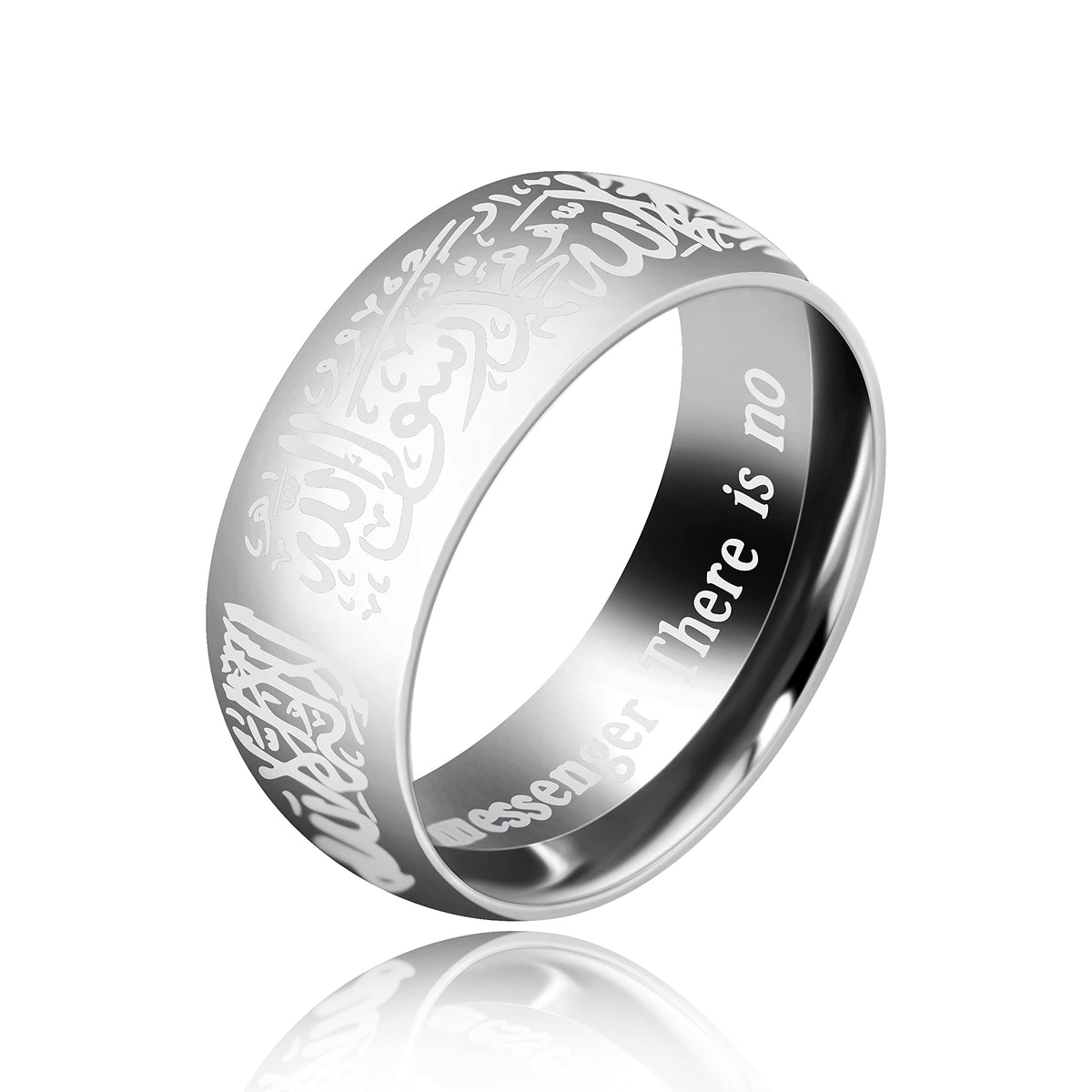 Uloveido 8mm Muslim Islamic Shahada Ring Islam Arabic God Allah Messager Mantra Ring Stainless Steel Wide Band (Platinum Plated Size 8)