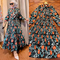Ruffled Printed Dress for Muslim Malay Indonesians