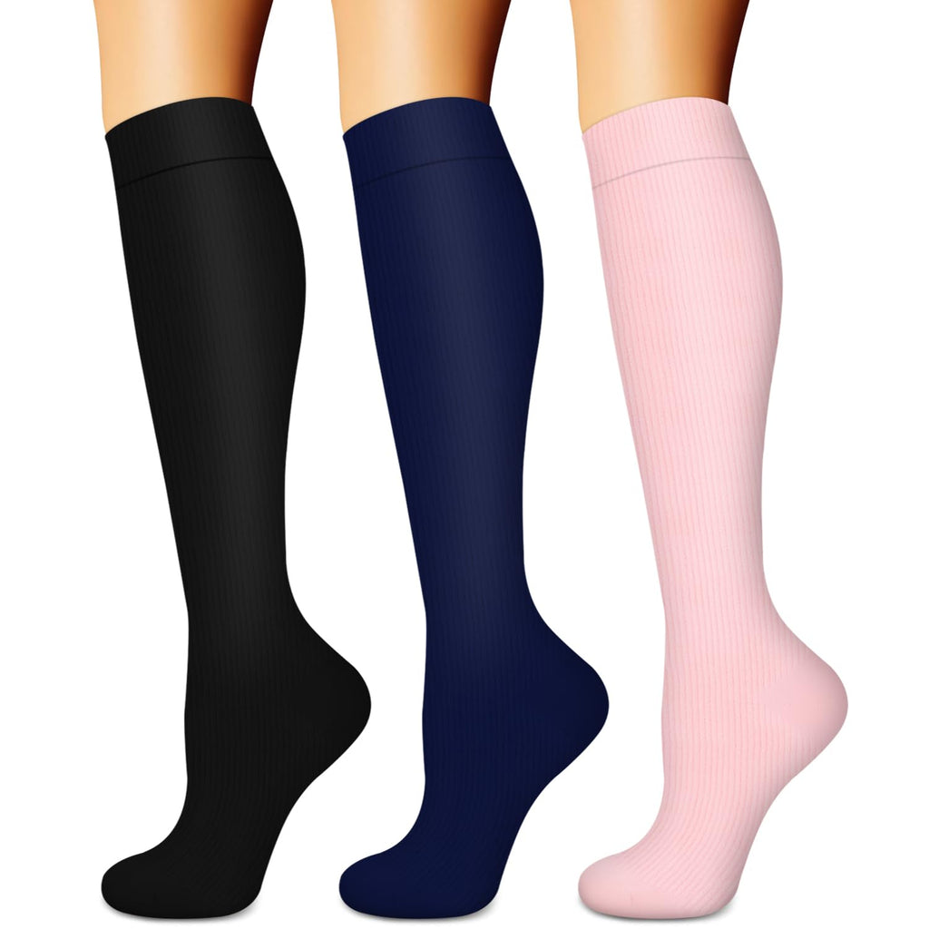 BLUEENJOY Compression Socks for Women & Men (3 pairs) - Best Support for Nurses Running Hiking Recovery & Flight Socks