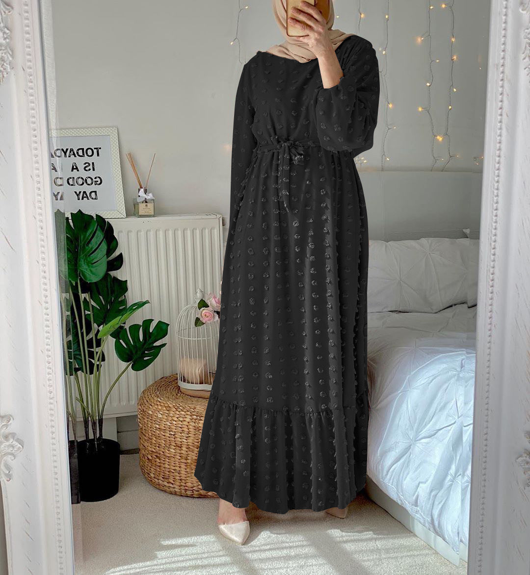 Fashion Muslim Plus Size Dress with Pom Poms for Women