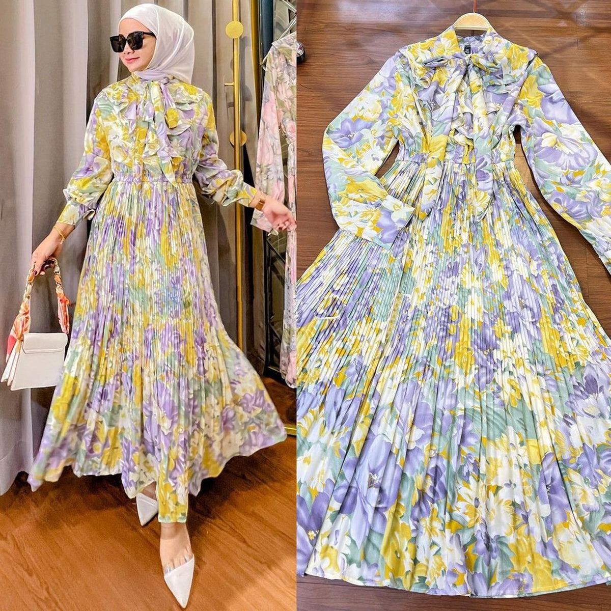 Ruffled Printed Dress for Muslim Malay Indonesians
