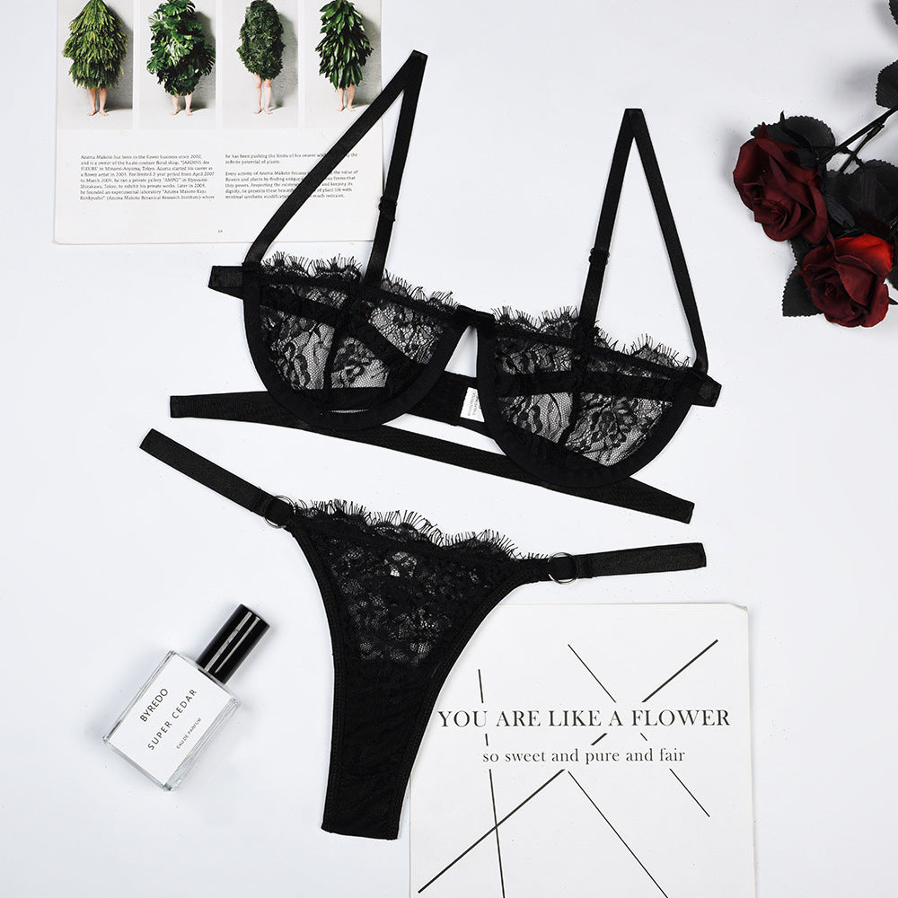 Cross-Border Sexy Lingerie with Underwire and Sheer Design