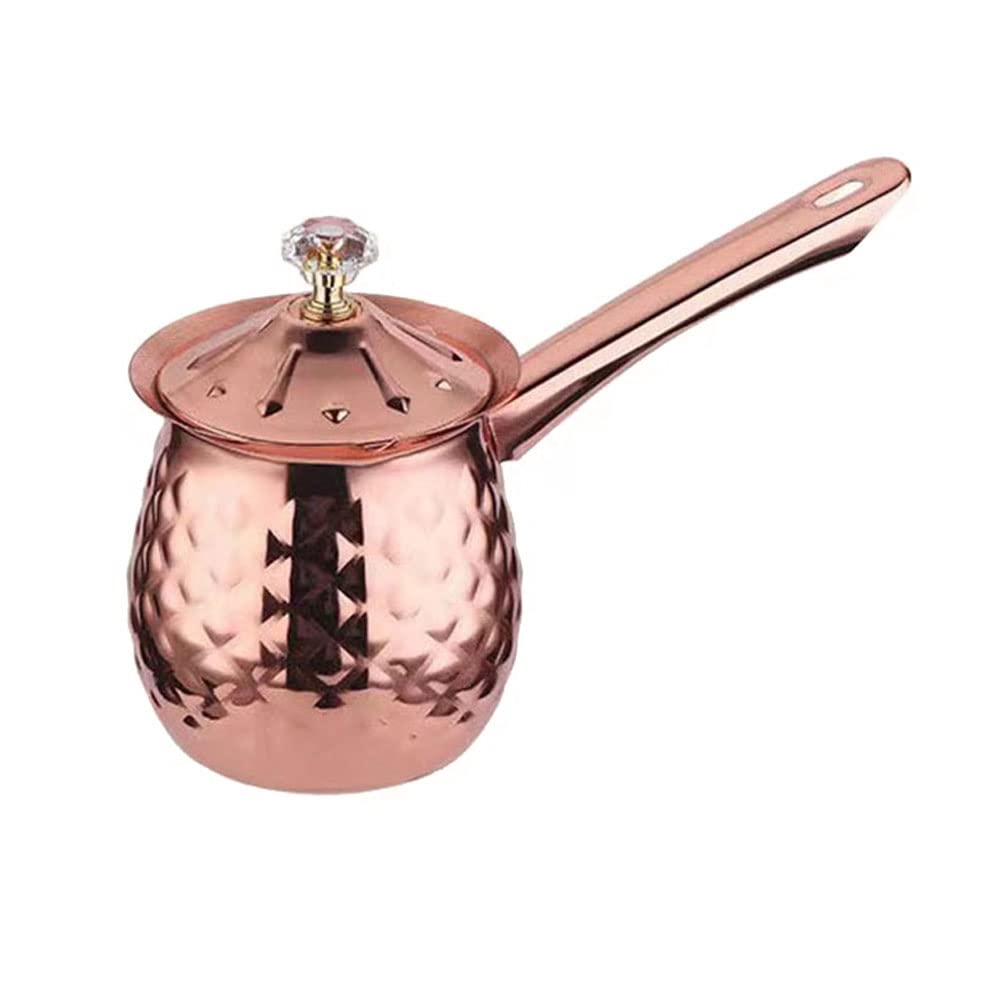 Alunsito 13.5 Oz Hammered Stainless Steel Turkish Coffee Pot with Handle and Lid Arabic Coffee Pot Briki Greek Coffee Pot Stovetop Turkish Coffee Maker Cezve Ibrik Rose Gold 400 Ml
