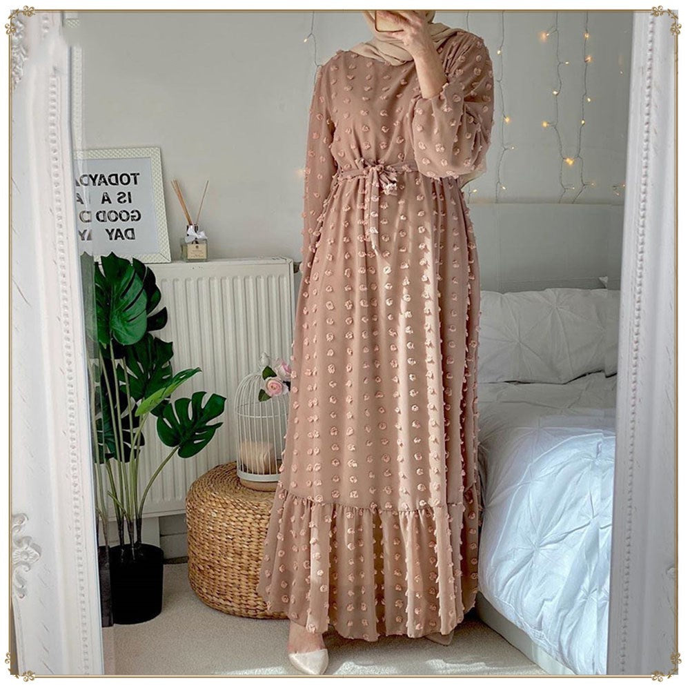 Fashion Muslim Plus Size Dress with Pom Poms for Women