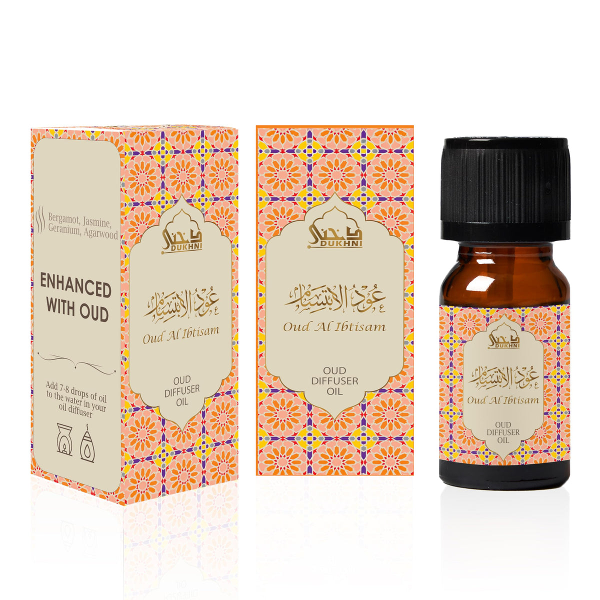 Oud Diffuser Oil Oud Al Ibtisam by Dukhni | 3 x 10ml Arabic Oil for Diffuser & humidifier | 100% Pure Halal Oudh Essential Oil Blend | Relax with Home Aromatherapy for Relaxation and Massage