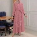 Floral Lace Dress with Round Neck for Muslim Women
