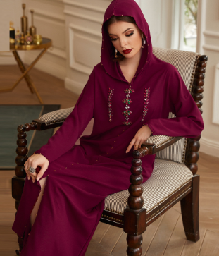Dubai Turkish Muslim Dress with Moroccan Hat and Beads
