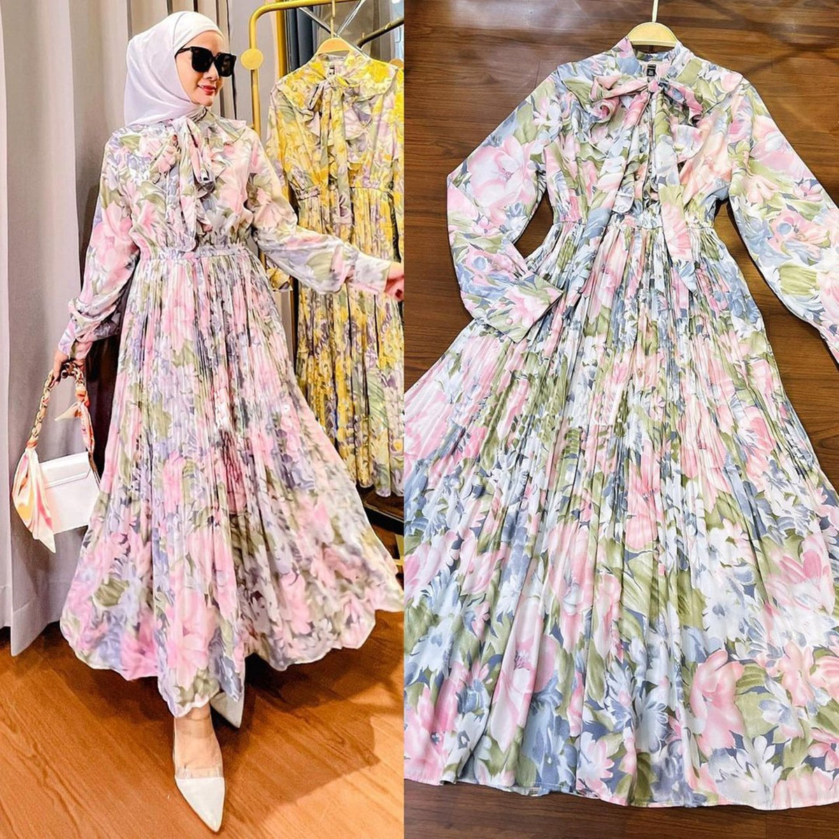 Ruffled Printed Dress for Muslim Malay Indonesians