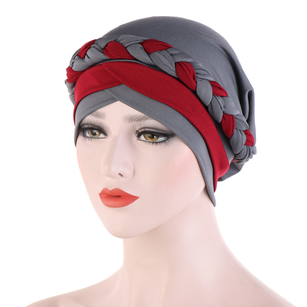 Two-Tone Milk Silk Scarf Cap for Muslim Women