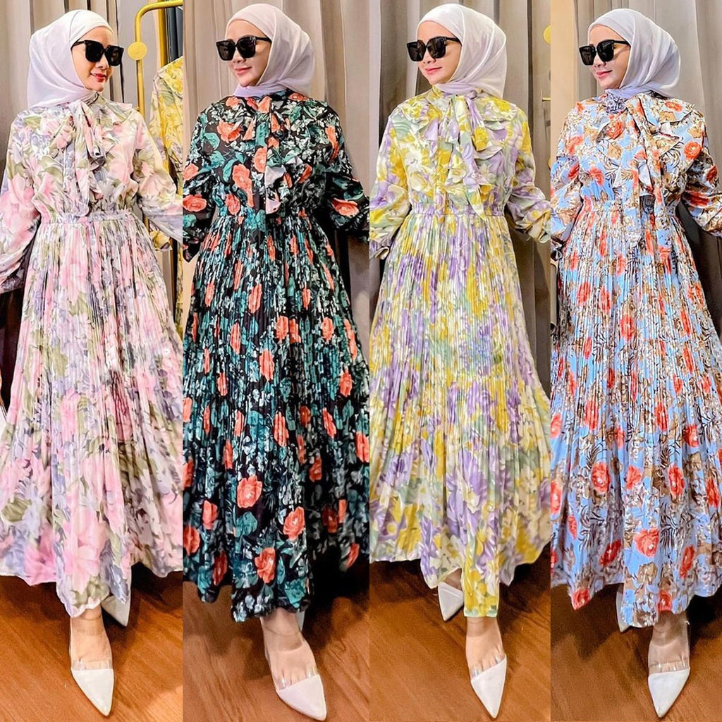 Ruffled Printed Dress for Muslim Malay Indonesians