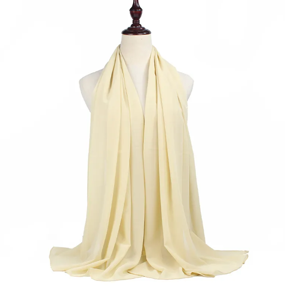 Elegant Pearl Chiffon Scarf - Solid Color Muslim Shawl (Women's)